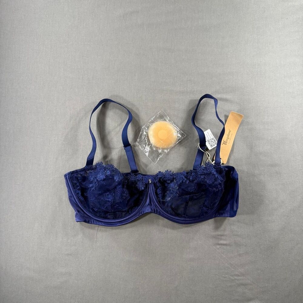 NWT Winglsove Women's Navy Bra 40DD Balconette Lace Underwire